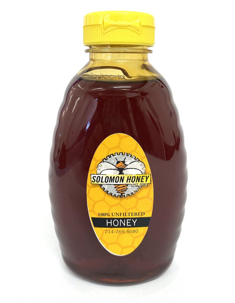 Large squeeze bottle of honey.